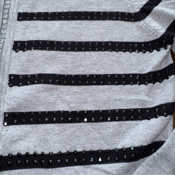 Belldini Black and Gray Stripe Zip Up Mock Neck Knit Sweater Petite Small PS - Picture 4 of 12